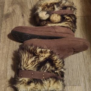 Brown furry house boots